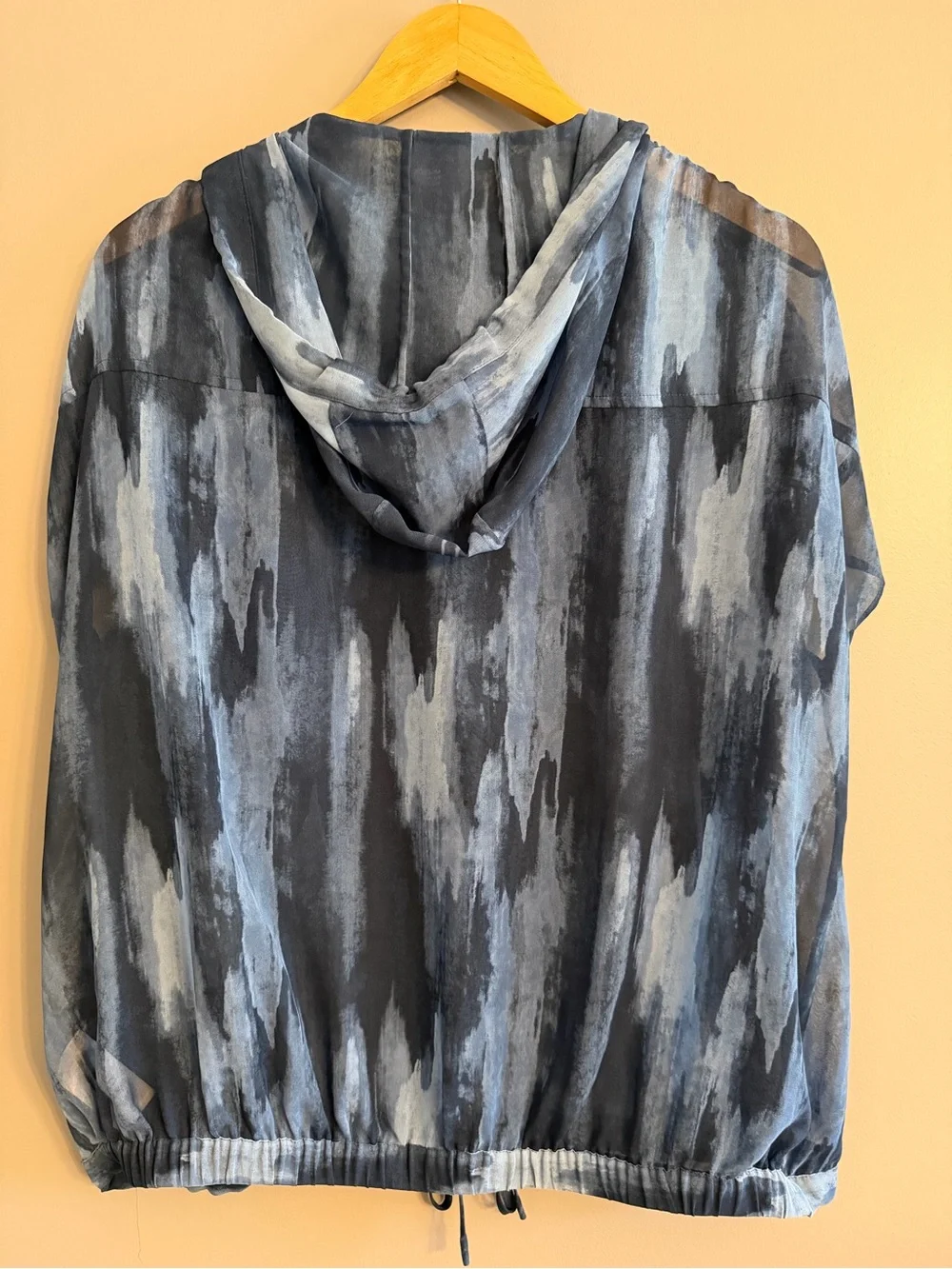 MICHAEL Michael Kors Gray Blue Abstract Print Sheer Oversized Hooded Top Small